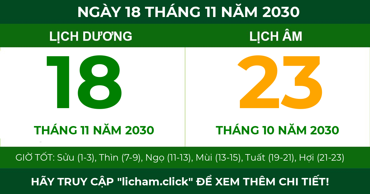 lịch âm ngày 18 tháng 11 năm 2030