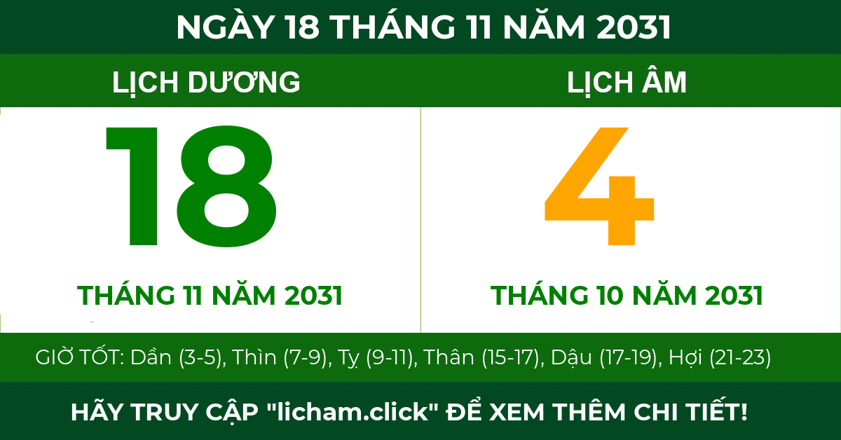 lịch âm ngày 18 tháng 11 năm 2031