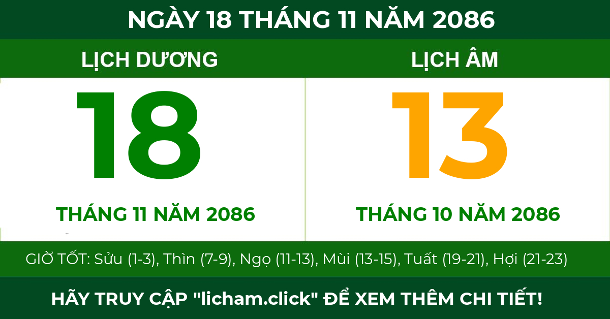 lịch âm ngày 18 tháng 11 năm 2086