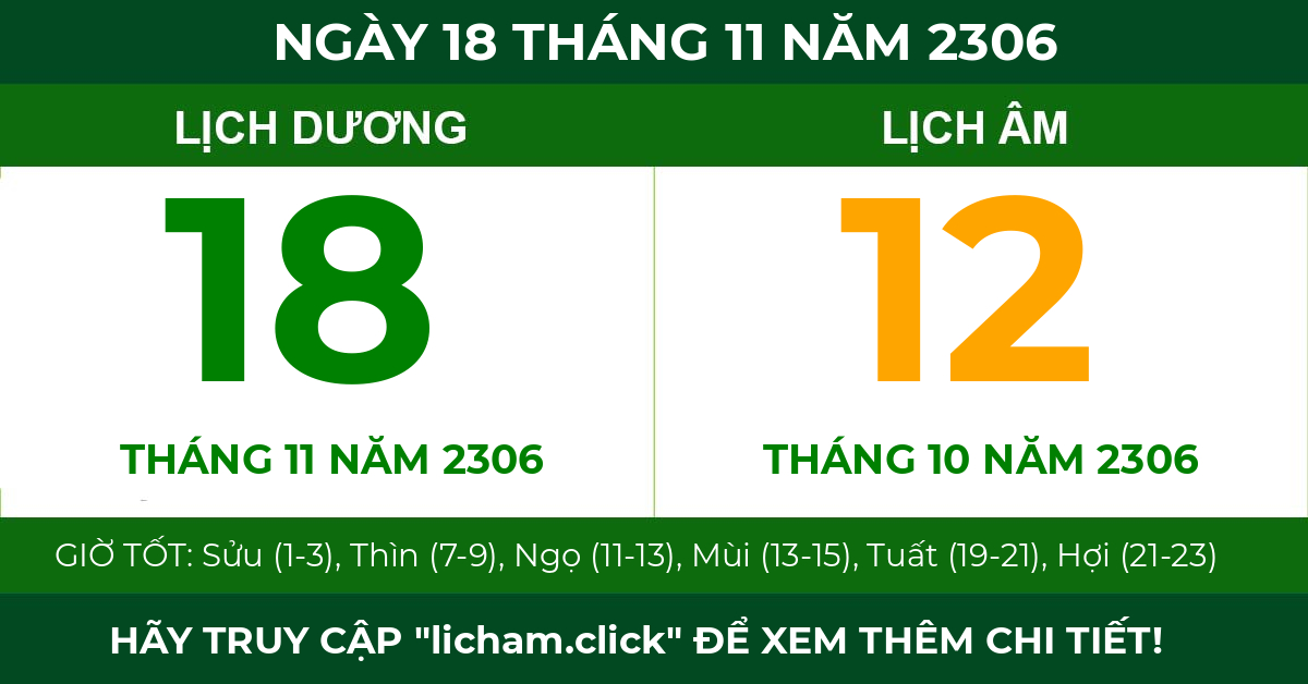 lịch âm ngày 18 tháng 11 năm 2306