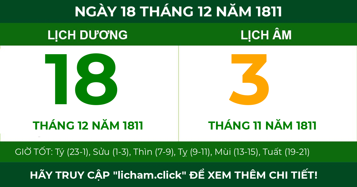 lịch âm ngày 18 tháng 12 năm 1811