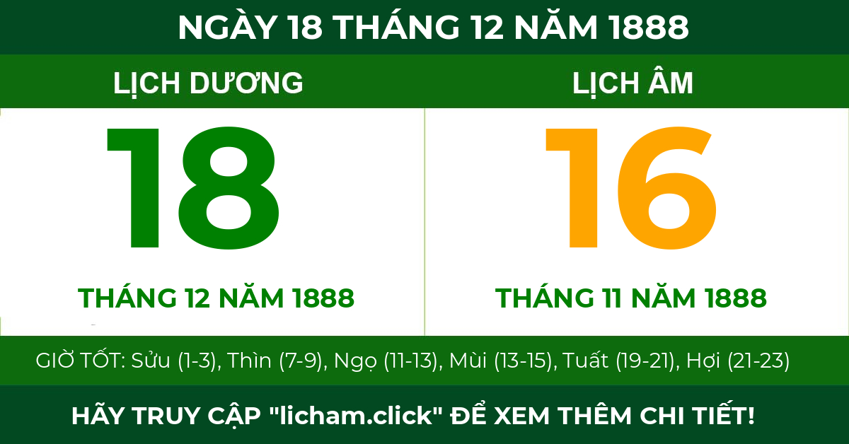 lịch âm ngày 18 tháng 12 năm 1888