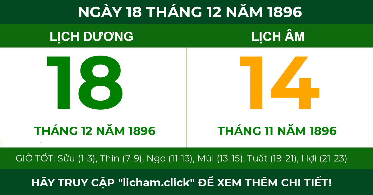 lịch âm ngày 18 tháng 12 năm 1896