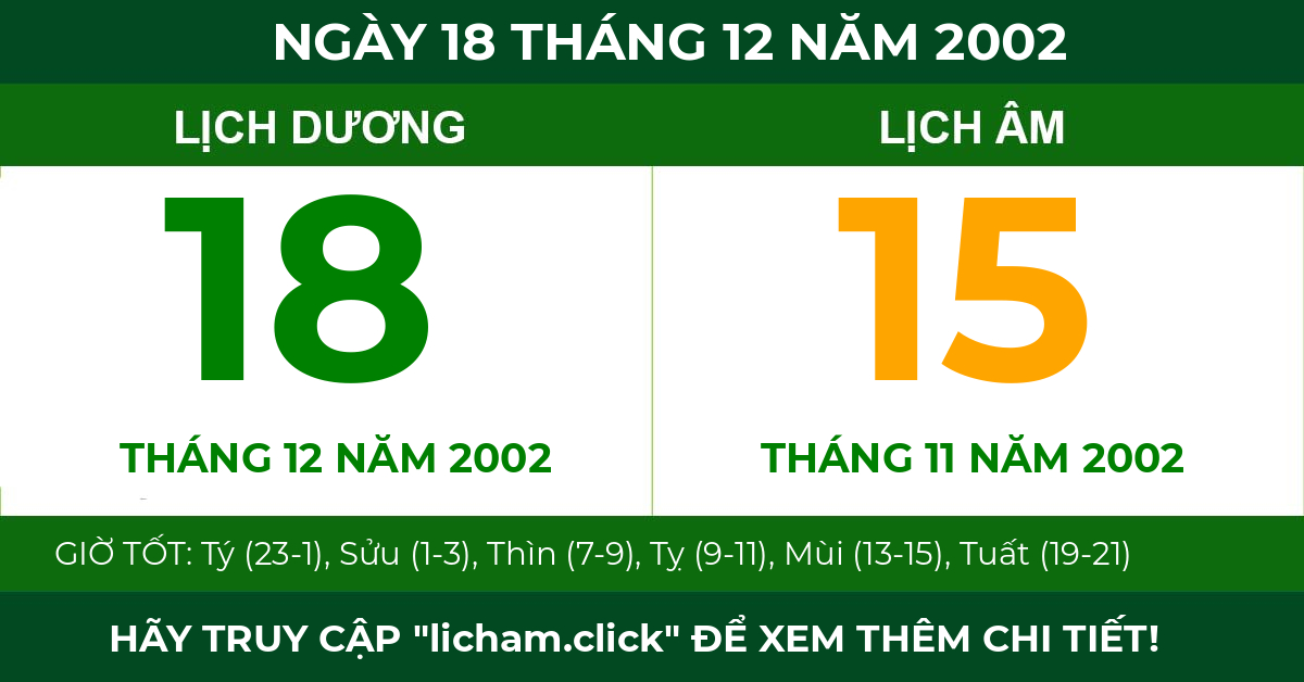 lịch âm ngày 18 tháng 12 năm 2002