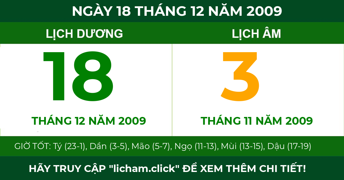 lịch âm ngày 18 tháng 12 năm 2009