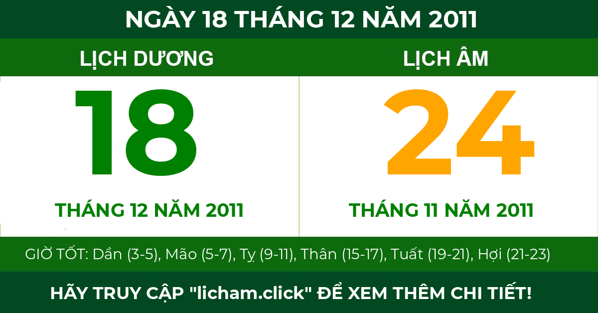 lịch âm ngày 18 tháng 12 năm 2011
