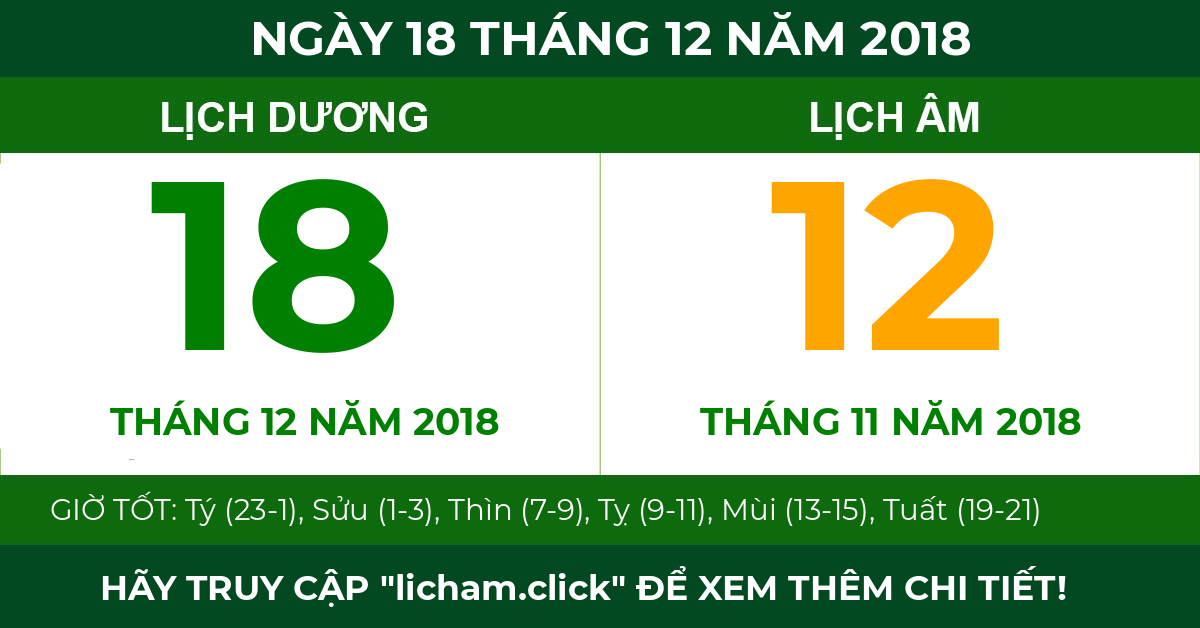 lịch âm ngày 18 tháng 12 năm 2018