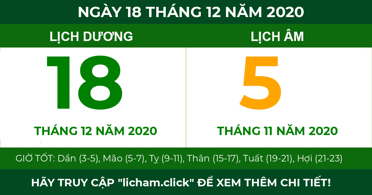 lịch âm ngày 18 tháng 12 năm 2020