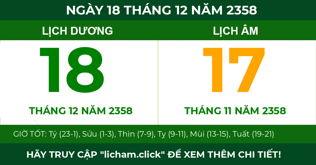 lịch âm ngày 18 tháng 12 năm 2358