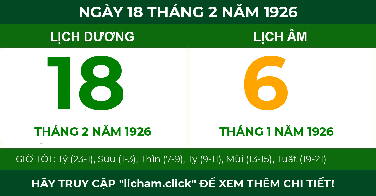 lịch âm ngày 18 tháng 2 năm 1926