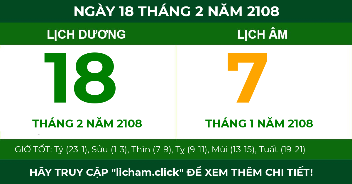 lịch âm ngày 18 tháng 2 năm 2108
