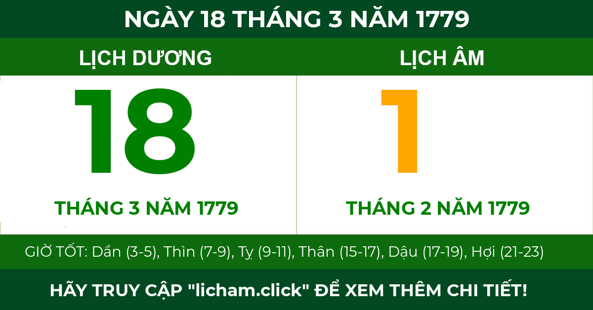 lịch âm ngày 18 tháng 3 năm 1779