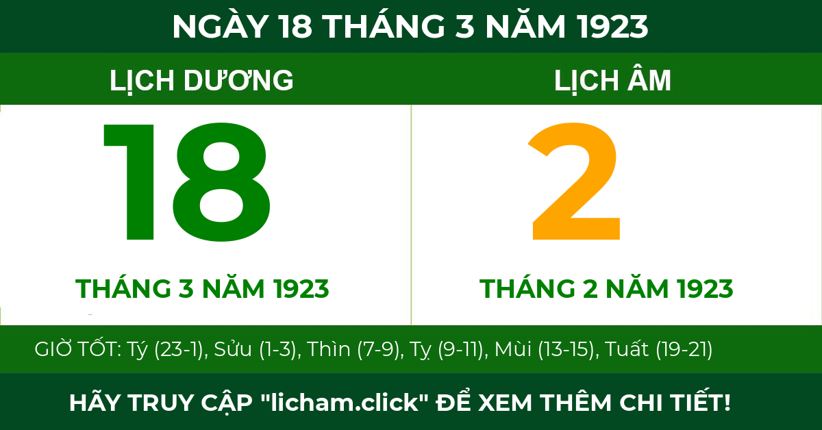lịch âm ngày 18 tháng 3 năm 1923