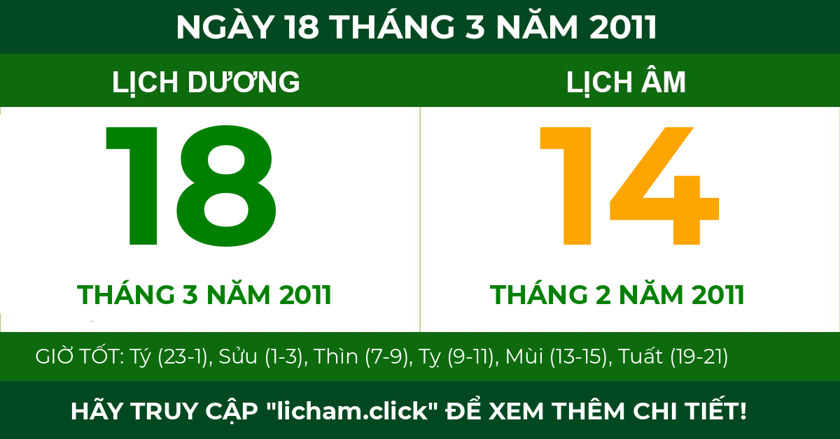 lịch âm ngày 18 tháng 3 năm 2011