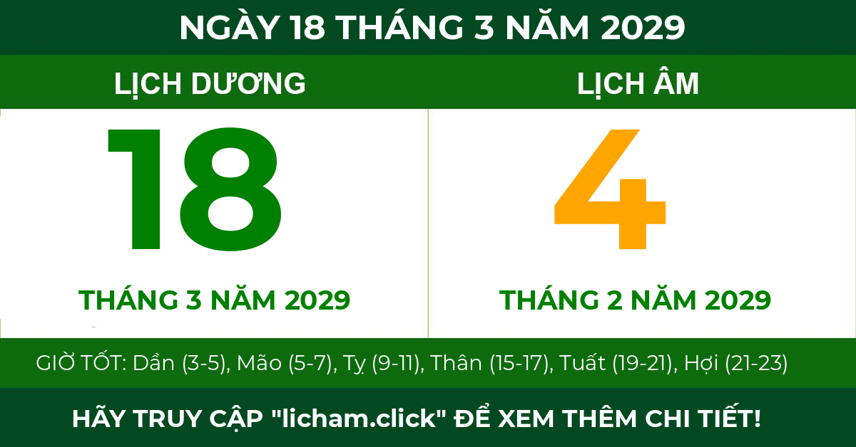 lịch âm ngày 18 tháng 3 năm 2029