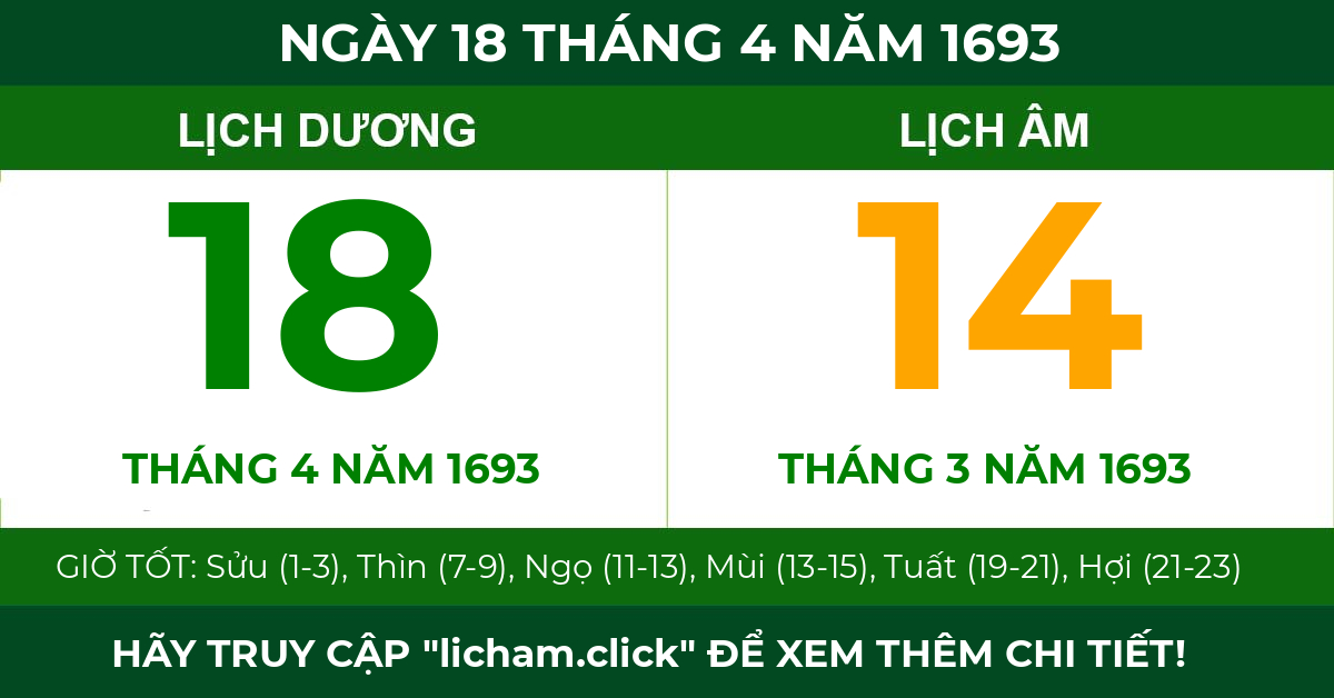 lịch âm ngày 18 tháng 4 năm 1693