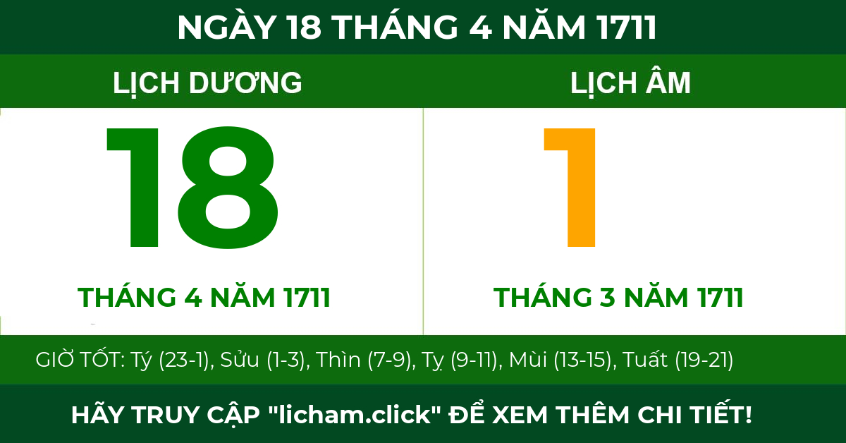 lịch âm ngày 18 tháng 4 năm 1711