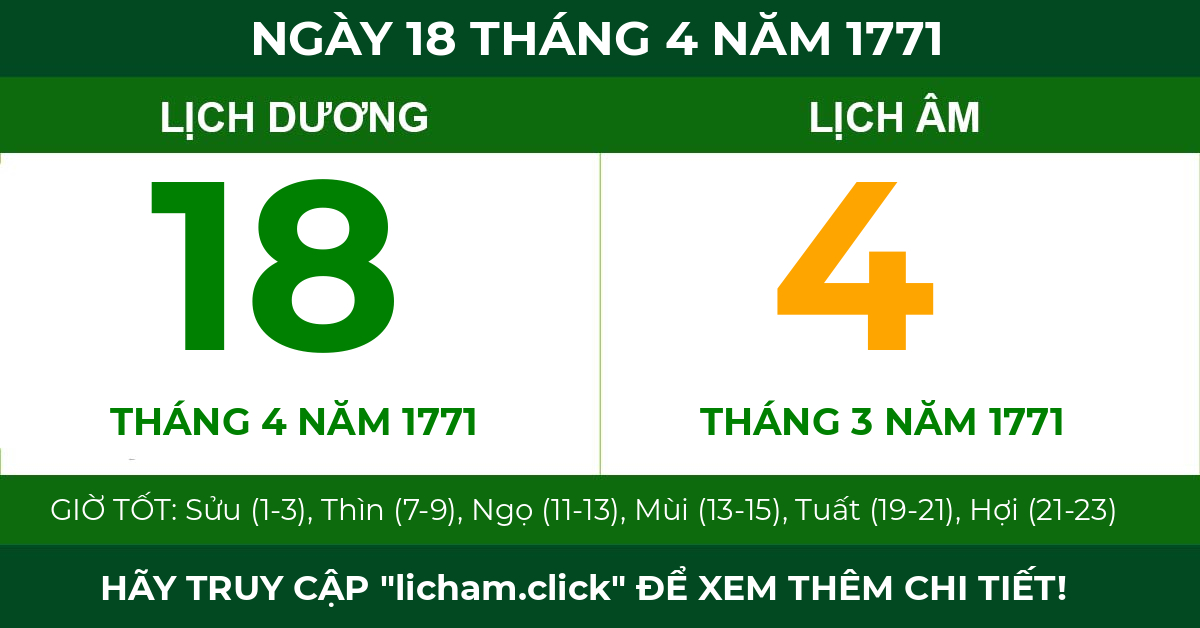 lịch âm ngày 18 tháng 4 năm 1771