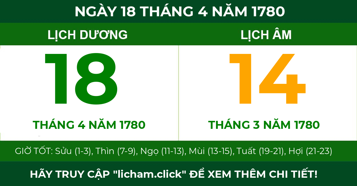 lịch âm ngày 18 tháng 4 năm 1780