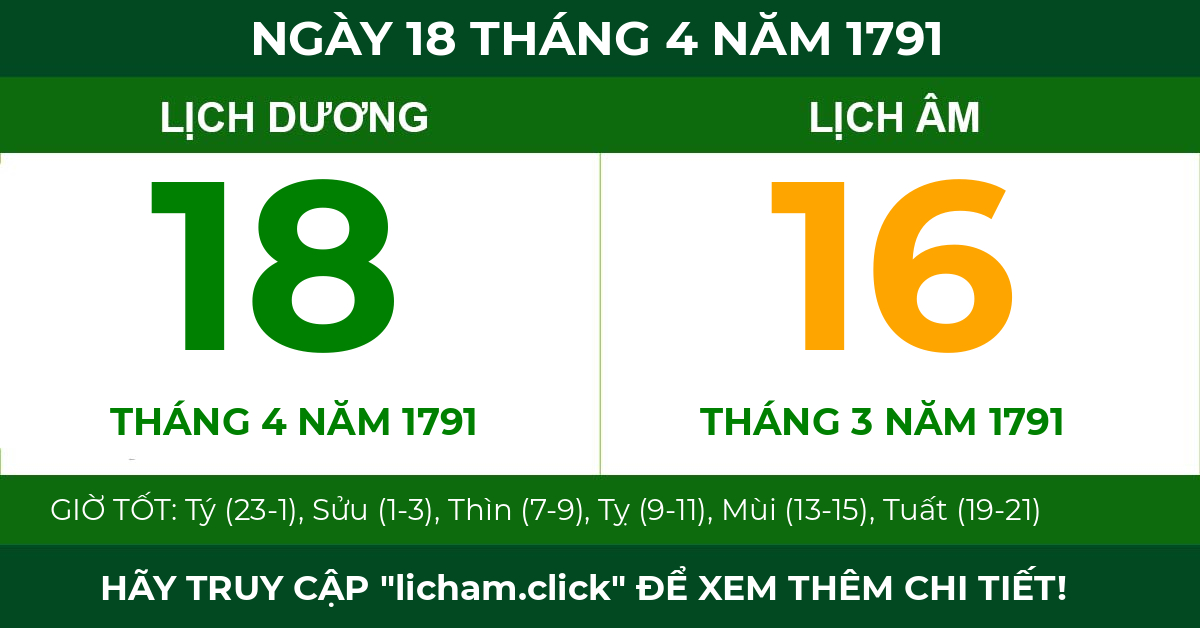 lịch âm ngày 18 tháng 4 năm 1791