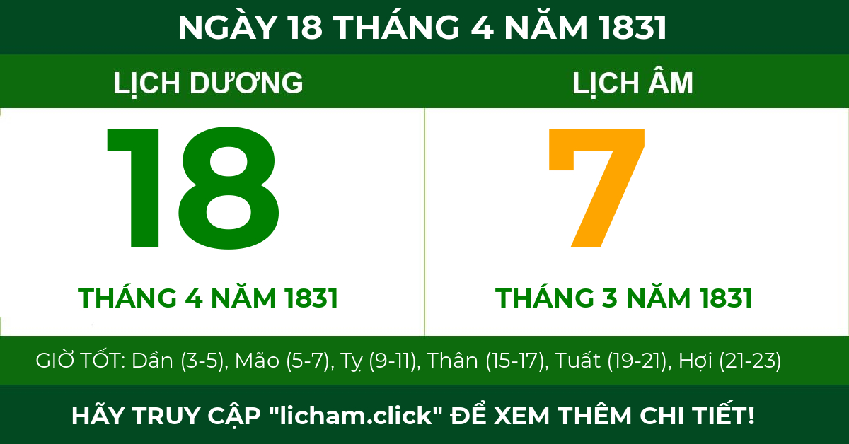 lịch âm ngày 18 tháng 4 năm 1831