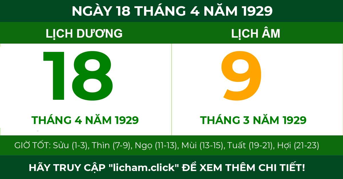 lịch âm ngày 18 tháng 4 năm 1929