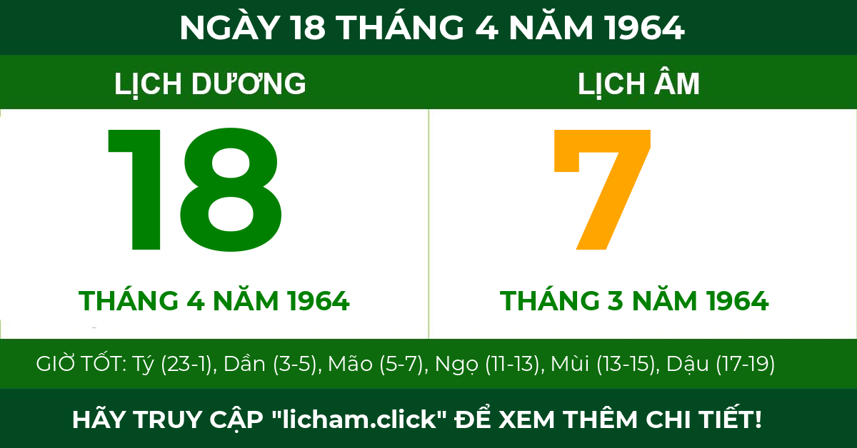 lịch âm ngày 18 tháng 4 năm 1964