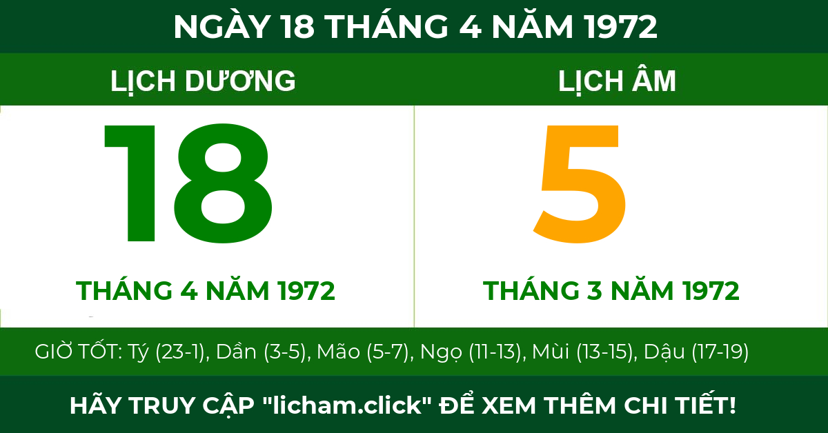 lịch âm ngày 18 tháng 4 năm 1972
