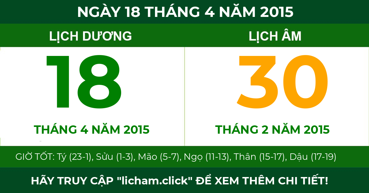 lịch âm ngày 18 tháng 4 năm 2015