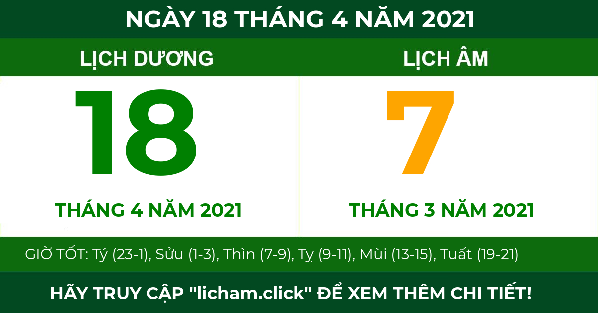 lịch âm ngày 18 tháng 4 năm 2021