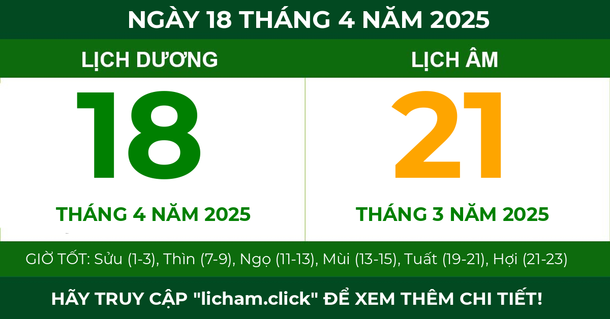 lịch âm ngày 18 tháng 4 năm 2025