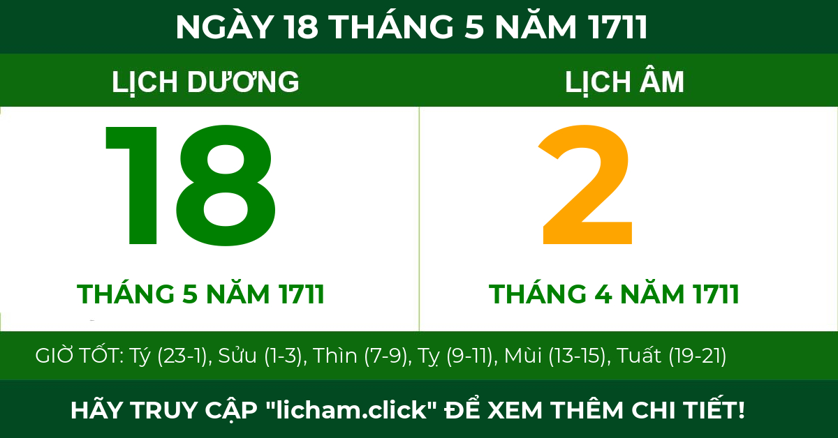 lịch âm ngày 18 tháng 5 năm 1711