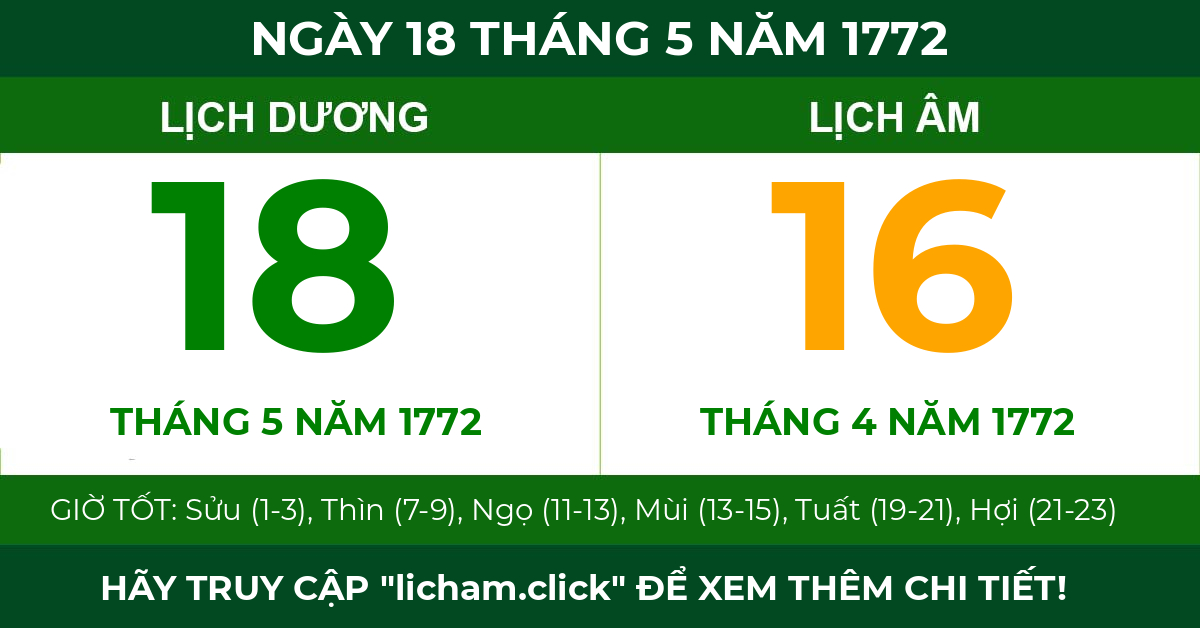 lịch âm ngày 18 tháng 5 năm 1772