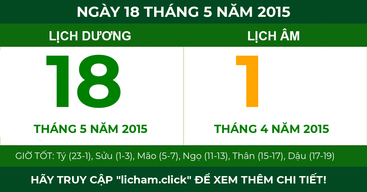 lịch âm ngày 18 tháng 5 năm 2015