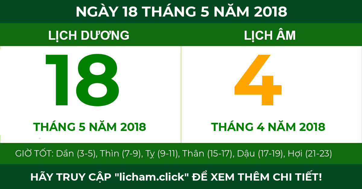 lịch âm ngày 18 tháng 5 năm 2018
