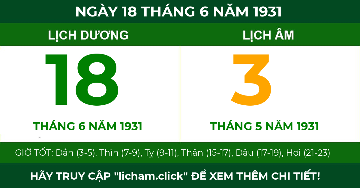 lịch âm ngày 18 tháng 6 năm 1931