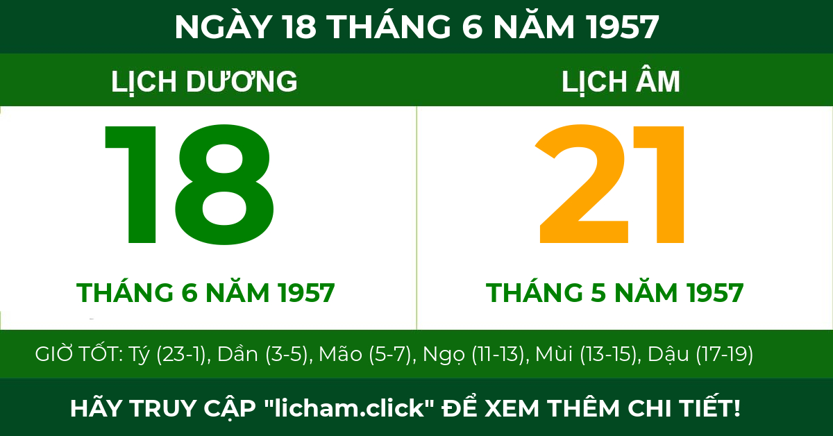 lịch âm ngày 18 tháng 6 năm 1957