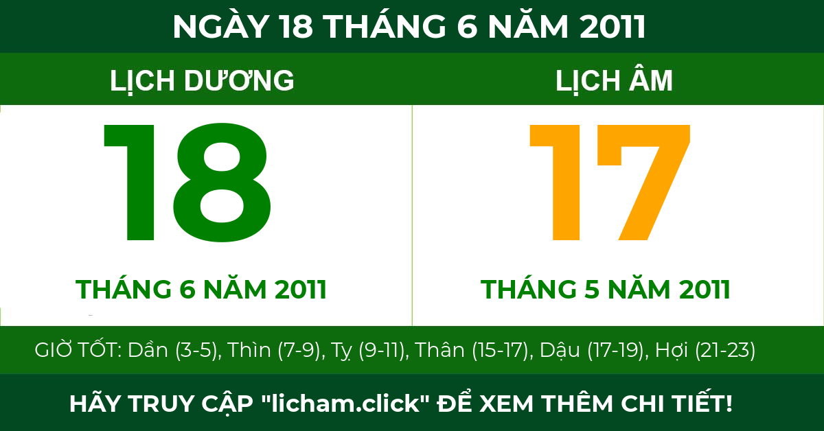 lịch âm ngày 18 tháng 6 năm 2011