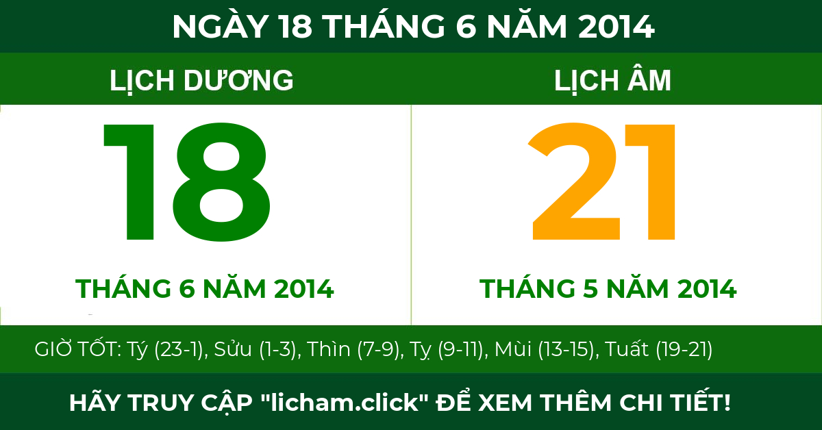 lịch âm ngày 18 tháng 6 năm 2014