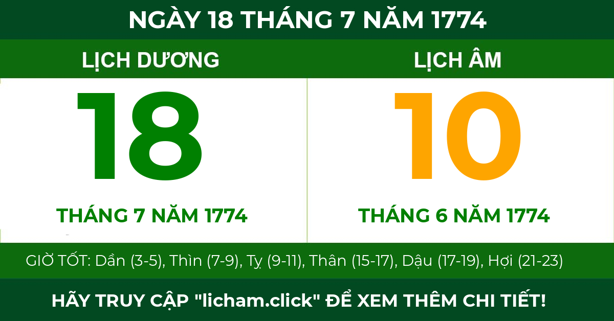 lịch âm ngày 18 tháng 7 năm 1774
