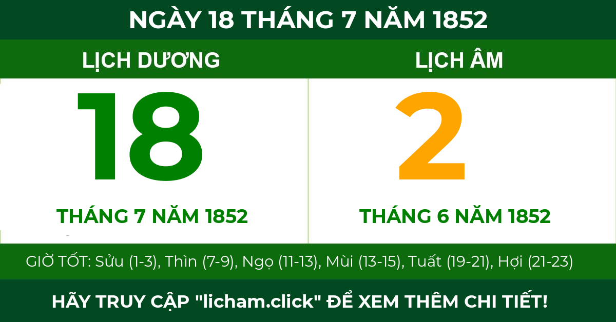 lịch âm ngày 18 tháng 7 năm 1852