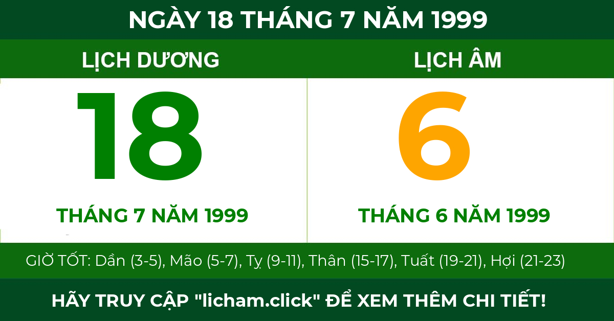 lịch âm ngày 18 tháng 7 năm 1999