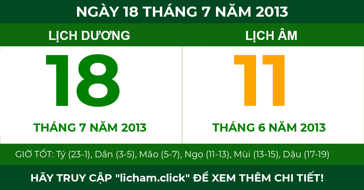 lịch âm ngày 18 tháng 7 năm 2013