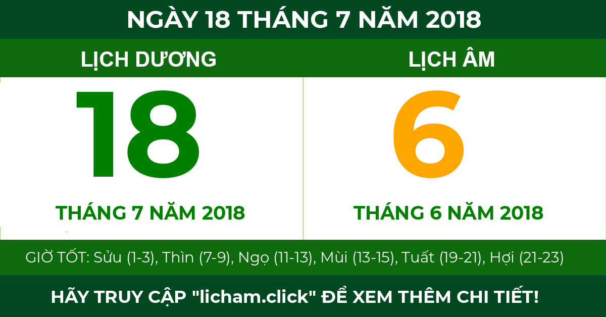 lịch âm ngày 18 tháng 7 năm 2018