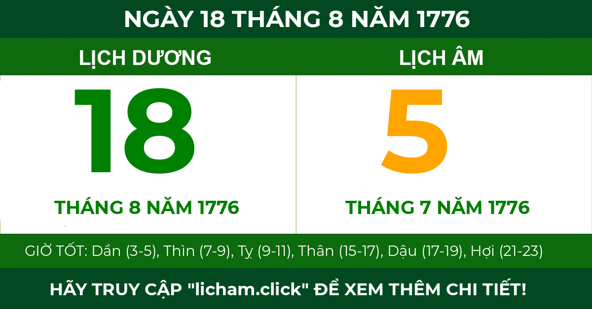 lịch âm ngày 18 tháng 8 năm 1776