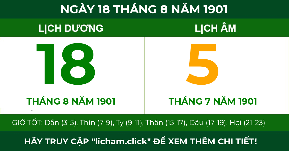lịch âm ngày 18 tháng 8 năm 1901