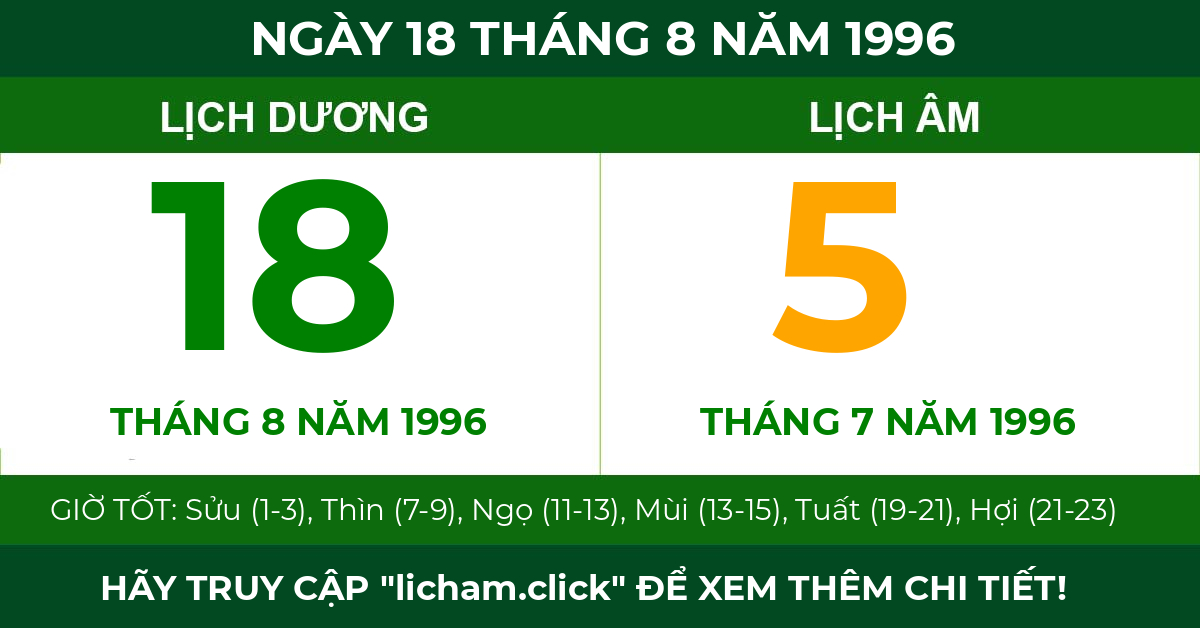 lịch âm ngày 18 tháng 8 năm 1996