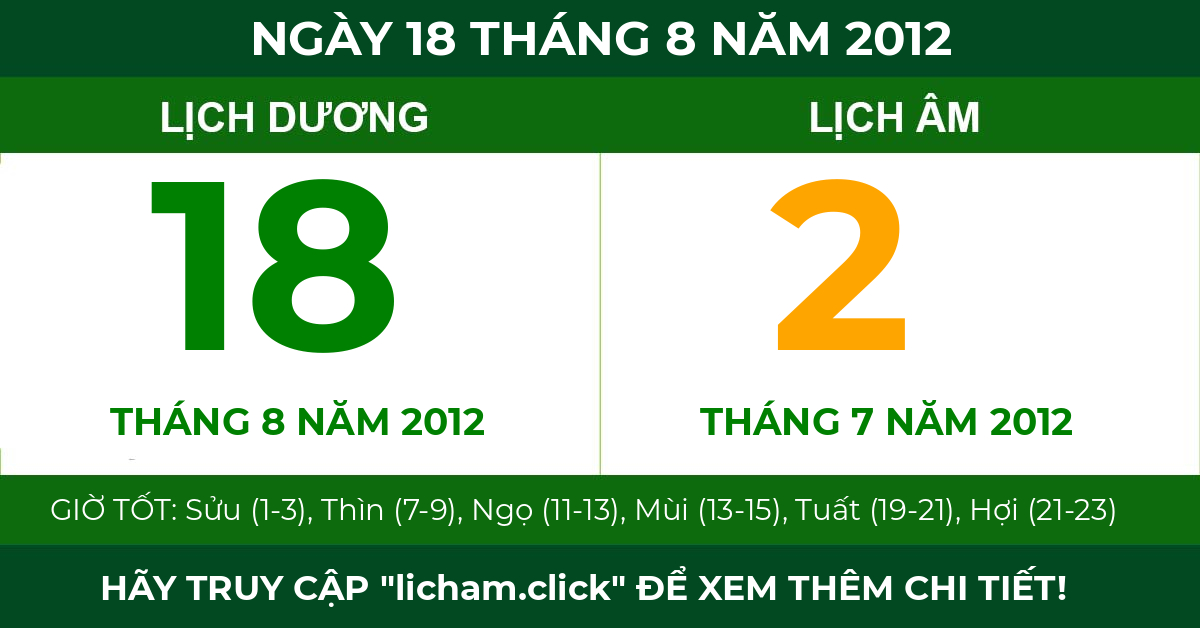 lịch âm ngày 18 tháng 8 năm 2012