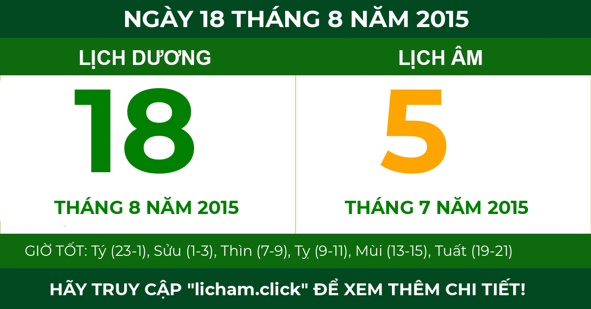 lịch âm ngày 18 tháng 8 năm 2015