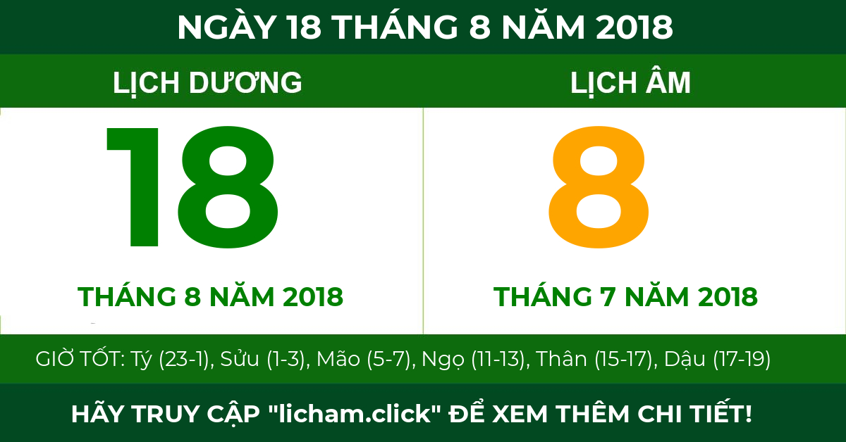 lịch âm ngày 18 tháng 8 năm 2018